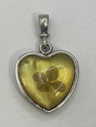 Sterling Silver Heart Pendant With Four Leaf Clover, 5.5 G