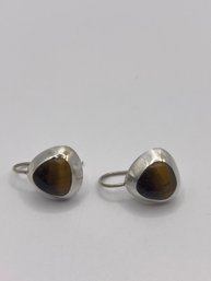 MEXICO 950 Sterling- Triangle Shaped Hook Earrings With Brown Stone 7.07g