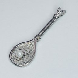 AR Sterling Silver Tennis Racket And Pearl Ball Pendant 2.32 G