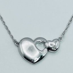 BGE Sterling, Silver Solid Heart With Diamond Pendant Rope Chain Necklace 7.42 G