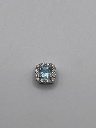 Sterling Square Pendant With Light Blue Solitaire Stone .85g