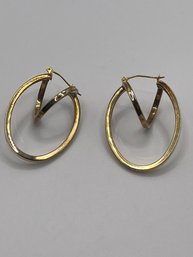 Gold Toned Sterling Modern Hoop Earrings With Swirl 4.82g