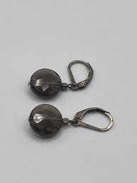Sterling Dangle Earrings With Brown Cut Bead 3.31g