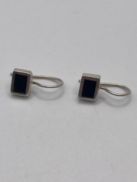 Sterling Rectangle Hook Earrings With Onyx Inlay 2.00g