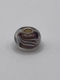 Purple And White Swirl Glass Bead Charm With Sterling 2.83g