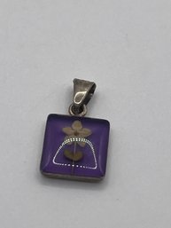 Sterling Square Pendant With Dried Flower 1.80g