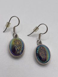 Sterling Earrings With Textured Iridescent  Bead 7.27g
