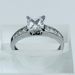 Sterling Silver Cathedral Engagement Ring, Clear Stone Size 8, 2.58 G