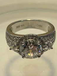 MMW China, Sterling Silver Ring With Clear Stones Size 6, 5.05 G