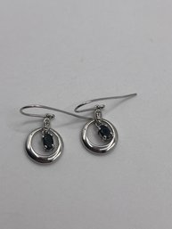 Round Sterling Drop Earrings With Black Center Stone 2.35g