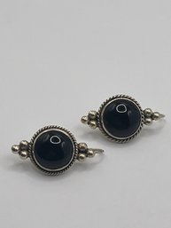 Sterling Hook Earrings With Black Round Stones 10.00g