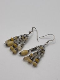 Sterling Chandelier Earrings With Yellow Beads 12.95g