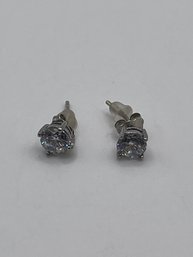 Sterling Stud Earrings With Round Clear Stone .93g