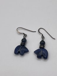 Blue Natural Stone Bear Earrings With Sterling Setting 5.00g