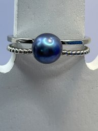 Sterling Silver Disconnected Ring With Blue Pearl Stone Size 7.5, 2.3 G