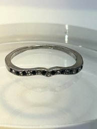 Sterling Silver Channel Ring Clear And Blue Stones Size 12, 2.08 G