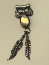 Sterling Silver Pendant With Opal Teardrop  Stone And Feather Detail 2.58 G