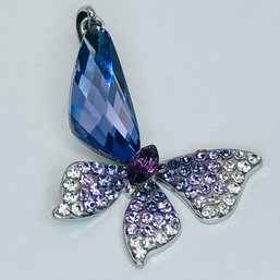 Sterling Silver Butterfly Pendant, Purple Stone, 2.7 G