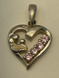 Sterling Silver Heart Pendant With Pink Stones, 2.44g