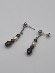 Sterling And Bead Dangle Earrings 2.56g