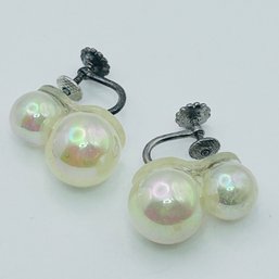 Sterling Silver Clip On Faux Pearl Earrings 5.91 G