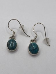 Sterling Hook Earrings With Natural Turquoise Stone 2.96g