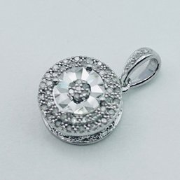 Sterling Silver Round Pendant 1.55 G Clear Stones