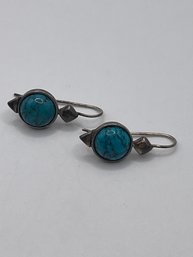 Sterling Hook Earrings With Turquoise Round Stone 4.71g