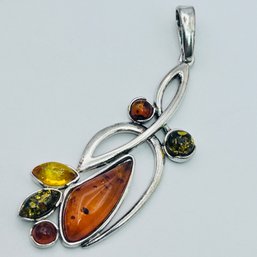 FAS Sterling, Silver, Beautiful Orange And Yellow Stone  Pendant 4.42 G