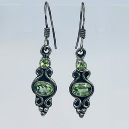 Sterling Silver Peridot Gem Dangle Earrings 3.59 G