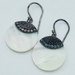 ATI Indonesia Sterling Silver White Disc Earrings, 5.86 G Bronze Colored Sterling  Detail