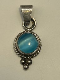 Mexico Sterling Silver Bezel Pendant With Blue Stone, 5.18 G