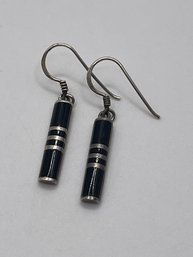 Sterling Rectangular Hook Earrings With Black Onyx Inlay 2.46g