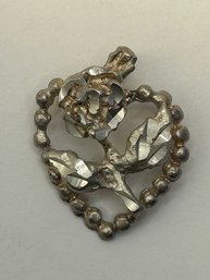Sterling Silver Heart Pendant With Rose And Bead Detail. 2.06 G