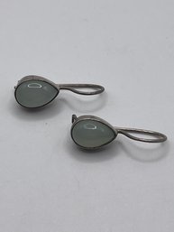 Sterling Hook Earrings With Light Green Opaque Teardrop Stone 3.75g