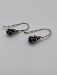 Antique Sterling Hook Earrings With Blue Stone 2.17g