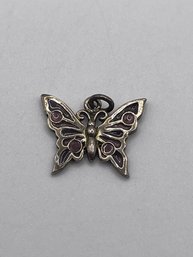 Sterling Butterfly Pendant With Pink Stones 1.25g