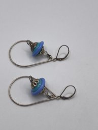 Large Sterling Dangle Earrings With Floating Colorful Top 7.87g