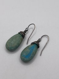 Earrings- Natural Blue Green Stones Wrapped In Sterling Wire 6.70g