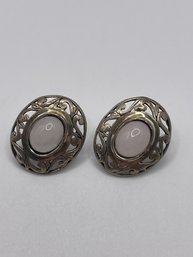Ornate Sterling Earrings With Pearl Oval Stone 6.07g