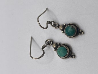 Antique Sterling Earrings With Green Round Stones 2.95g
