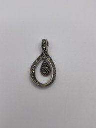 Sterling Teardrop Pendant With Marcasite And Floating Accent 4.18g