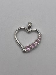 Sterling Heart Shaped Pendant With Pink Stones 1.41g