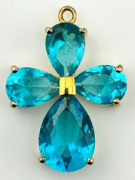 China- Sterling Cross Pendant With Turquoise Colored Rhinestones 4.44g