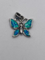 Sterling Butterfly Pendant With Blue Sparkly Wings 3.08g
