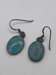Sterling Earrings With Oval Turquoise Stone 2.72g
