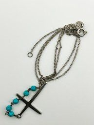 China- Sterling Necklace With Turquoise Beads And Cross Pendant 3.04g