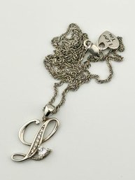 BGE Sterling Necklace With 'L' Pendant And Rhinestone Accents 4.63g