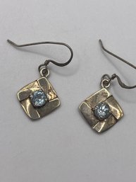 Sterling Square Drop Earrings With Blue Stones 3.28g