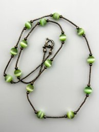 Sterling Necklace With Green Beads 7.65g